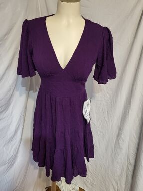 NEW B Darlin Deep Purple V-Neck Mini Dress, Size 1/2